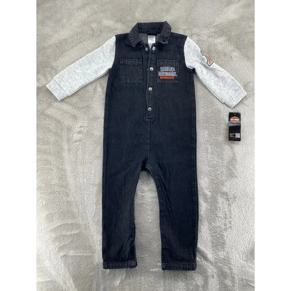 Harley-Davidson Infant Denim Coverall Romper 18-24M One Piece NWT